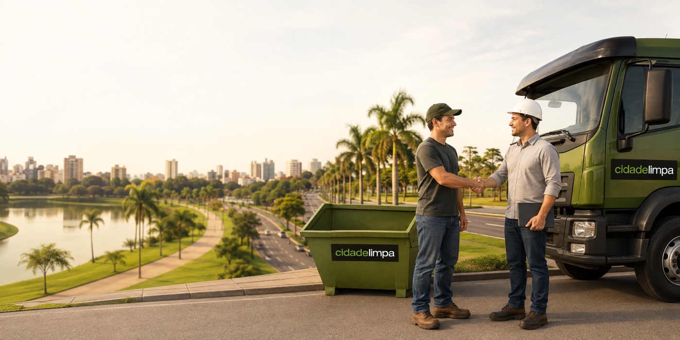 Atendimento da Cidade Limpa com o Parque Ecológico e a paisagem de Indaiatuba ao fundo